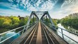 s bahn on railroad bridge over ruhr river essen nrw germany