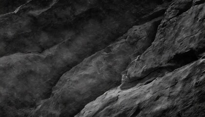 Wall Mural - black white stone background dark gray grunge banner mountain texture close up volumetric rock background with space for design detail wide banner long panoramic