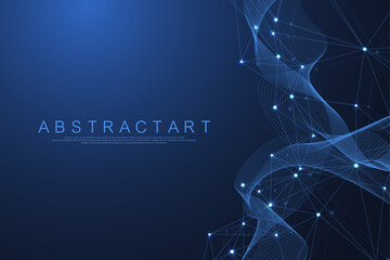 Leinwandbilder - Global network connection concept. Big data visualization. Social network communication in the global computer networks. Internet technology. Business. Science. Vector illustration