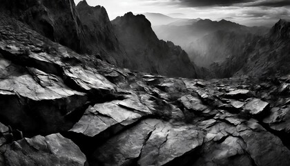 Sticker - black white rock background dark gray stone texture mountain surface close up distressed racked collapsed crumbled broken