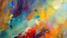 Closeup Of Abstract Rough Colorful Art Painting Texture With Oil Brushstroke Pallet Knife Paint On Canvas Complementary Colors