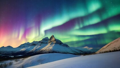 Wall Mural - snow mountain with aurora in the background travel concept world explore northern light