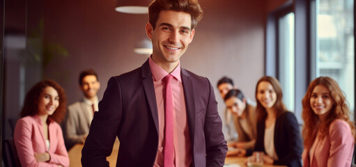 businessman in front of his team at a meeting