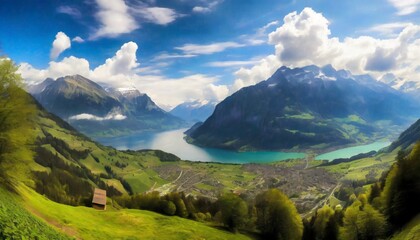 Sticker - beautiful landscape of interlaken city over mountains