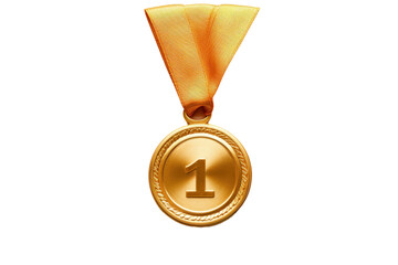 Golden medal first place on golden ribbon isolated