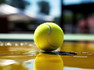 Wall Mural - Close-up tennis ball and net on court