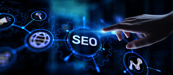 Wall Mural - seo - search engine optimisation, digital internet marketing concept on virtual screen.