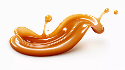 Liquid sweet melted caramel, delicious caramel sauce or maple syrup swirl 3D splash. Yummy sweet caramel sauce or hot syrup twisted. Key visual advertising design elements isolated on white background