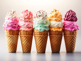 Wall Mural - Set of various ice cream scoops in waffle cones