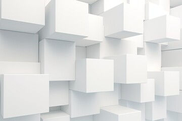 Poster - Intriguing and dynamic abstract composition featuring a clean array of white cubes or squares artfull