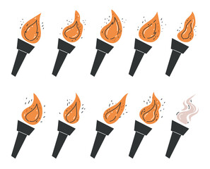 Canvas Print - Fire burning torch flame icon isolated set. Vector graphic design illustration