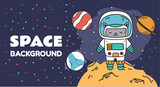 Fototapeta Pokój dzieciecy - Space galaxy planet universe cat astronaut background concept. Vector flat graphic design illustration