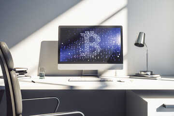 Poster - Creative Bitcoin concept on modern laptop screen. 3D Rendering