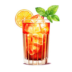 Wall Mural - Mai Tai in a Highball Glass a Vibrant Mix of Orange and Red Hues Garnished With a Lime Wheel and a Sprig of Mint.. Isolated on a Transparent Background. Cutout PNG.