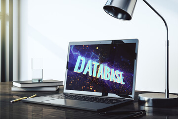 Aufkleber - Modern computer monitor with creative Database word hologram, research and development concept. 3D Rendering