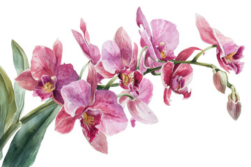 Wall Mural - Orchid flower petals pink watercolor isolated illustration.