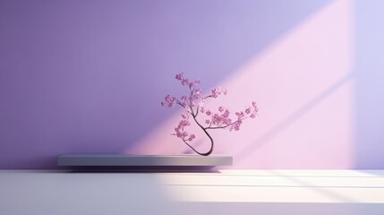 Wall Mural - Minimal abstract light purple background for product presentation. tree shadow and light from windows on plaster 