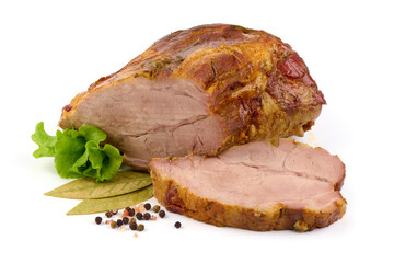 Sticker - Roasted glazed shoulder of pork, isolated on white background.