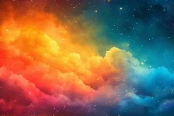 Wall Mural - delicate and soft night sky, twinkling stars on watercolor background, red and blue, dreamy fantasy 
