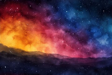 Wall Mural - delicate and soft night sky, twinkling stars on watercolor background, red and blue, dreamy fantasy 