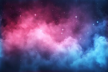 Wall Mural - delicate and soft night sky, twinkling stars on watercolor background, red and blue, dreamy fantasy 