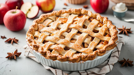 Wall Mural - crusty apple pie sprinkled with sugar, closeup