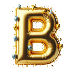 Gold foil alphabet, Letters B isolated on Transparent background, PNG, 3d rendering