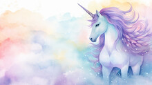 unicorn and girly background. Soft blue and violet rainbow pastel unicorn girly watercolour background
