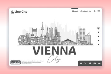 Wall Mural - Vienna, Austria architecture line skyline illustration. Linear vector cityscape with famous landmarks, city sights, design icons. Landscape with editable strokes.