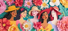 Colorful Paper Art Design Of Women Surrounded By Floral Decorations. Paper Craft And Art.