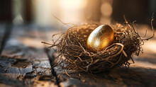 Golden Egg Inside Nest To Represent Profitable Investment, AI Generated