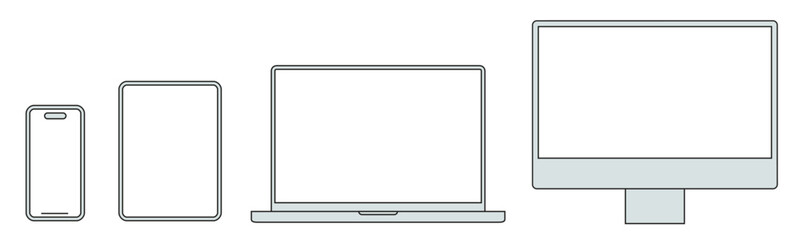 Poster - Mockups technology devices icons set, device screen mockup signs, blank screen, phone, tablet, laptop, computer monitor - vector
