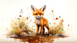 © beoyou - Colorful watercolor illustration of cute baby fox. Little fox in a natural environment.