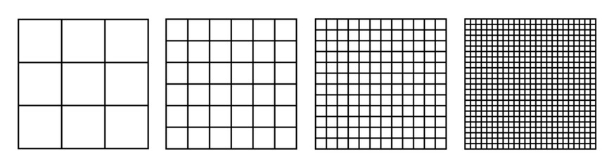 Poster - Grid pattern set. Square grid lines black background. Grid templates isolated