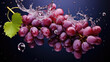 Smooth Fresh Ripe Purple Grapes Fruits falling into the water and splashing created with Generative AI Technology