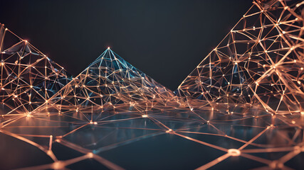  Wireframe connectivity mesh geometric network tech background concept.. AI generated image, ai