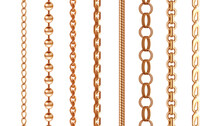 Gold Chain. Golden Bracelet Pattern. Baroque Expensive Rope For Necklace Strength Stripe. Jewelry Border Ornament. Shiny Precious Metal Links. Luxury Accessory. Vector Jewel Frames Set