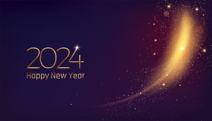 Aufkleber - 2024 New Year background. Happy gold award card. Shine confetti and glitter swirl flow. Shiny lights. Festive sparkles. December celebration. Golden dust. Winter party. Vector holiday banner
