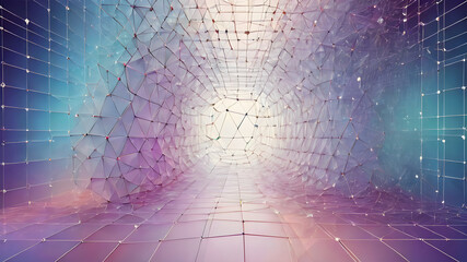  Wireframe geometric connectivity network tech background concept. Abstract wireframe line and dots,  AI generated image, ai