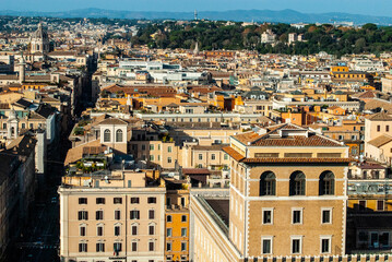 
Historic Rome city skyline from the terrace of the Altare della Patria in Piazza Venezia,  Rome, Lazio, Italy, Europe
