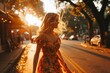 Golden Hour Glow on a Young Woman in the City