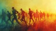 © Kanisorn - Endurance in marathon running, abstract figures of runners with elongated, fluid trails, symbolizing stamina and persistence