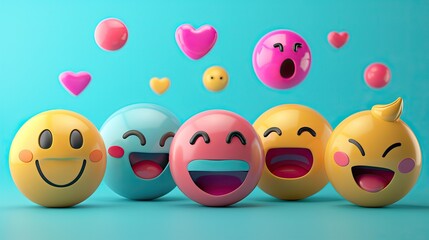 Wall Mural - Group of emojis with different emotions