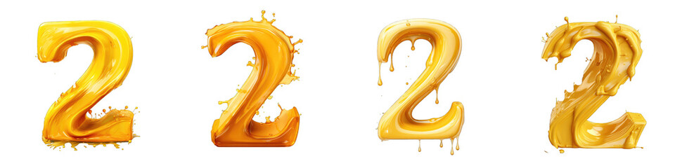 Honey style Number, logotype, Number 2 , Two isolated on a transparent background