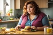 Mulher comendo hambúrguer, no estilo wikihow, para anúncios de nicho black