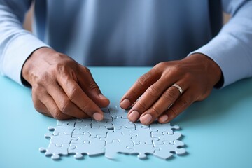 African American man putting together a puzzle