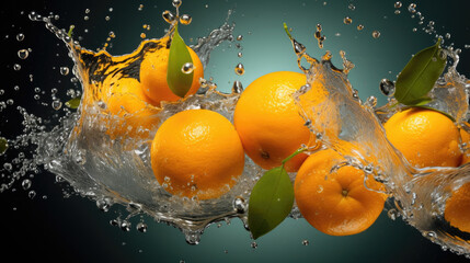 Wall Mural - Smooth Fresh ripe organic Orange Tropical Fruits slices and falling into water and splashes