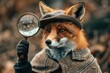 A fox dressed as a detective with a magnifying glass