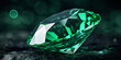 emerald gemstone, deep green, glinting facets, set against a velvet black background