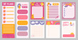 Childish planners. To do lists cute design, scandinavian style notes paper template. Notebook empty pages with cartoon elements, neoteric vector set